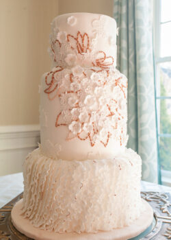 wedding cake copper accents fondant